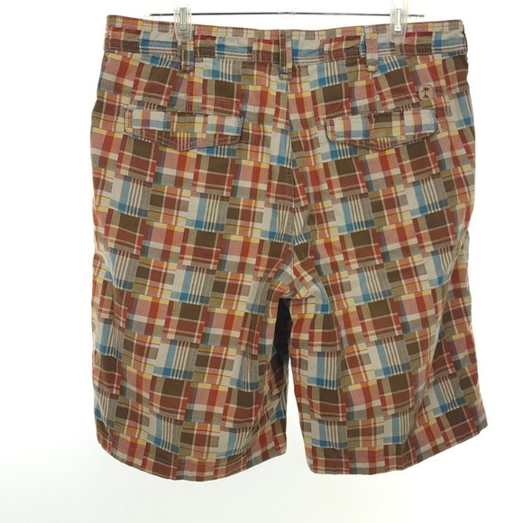 Tommy Bahama Mens 36 Cargo Shorts Cotton Jeans No 093 Red Brown Plaid Flat Front - Picture 6 of 8